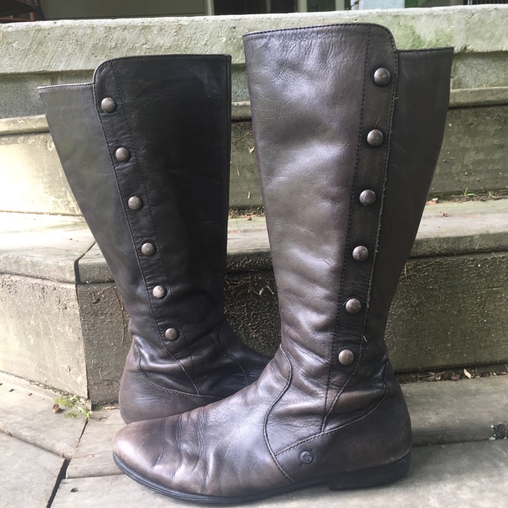 Born Black Leather Mid Calf Flat Riding Boots